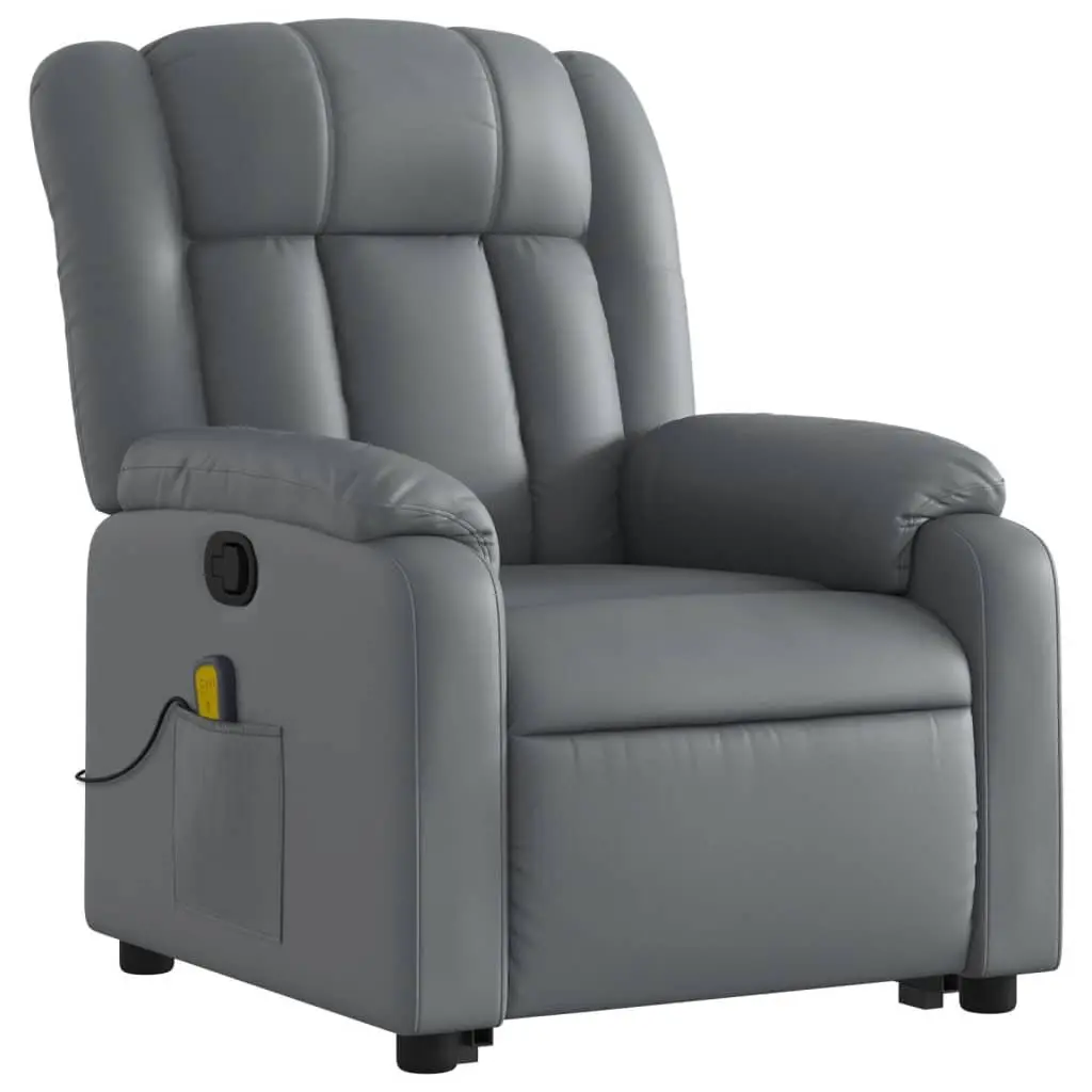 Electric Massage Recliner Chair Grey Faux Leather Adjustable Footrest