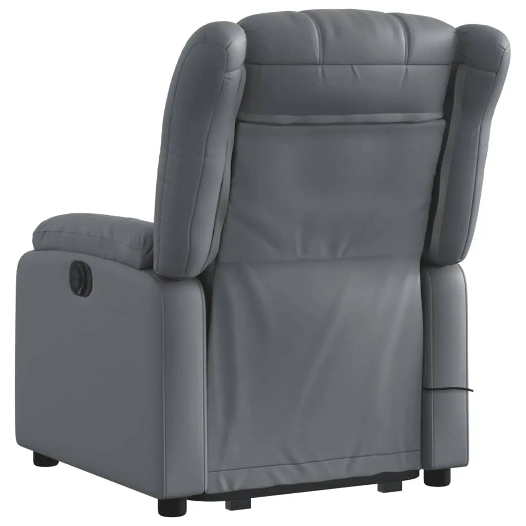 Electric Massage Recliner Chair Grey Faux Leather Adjustable Footrest