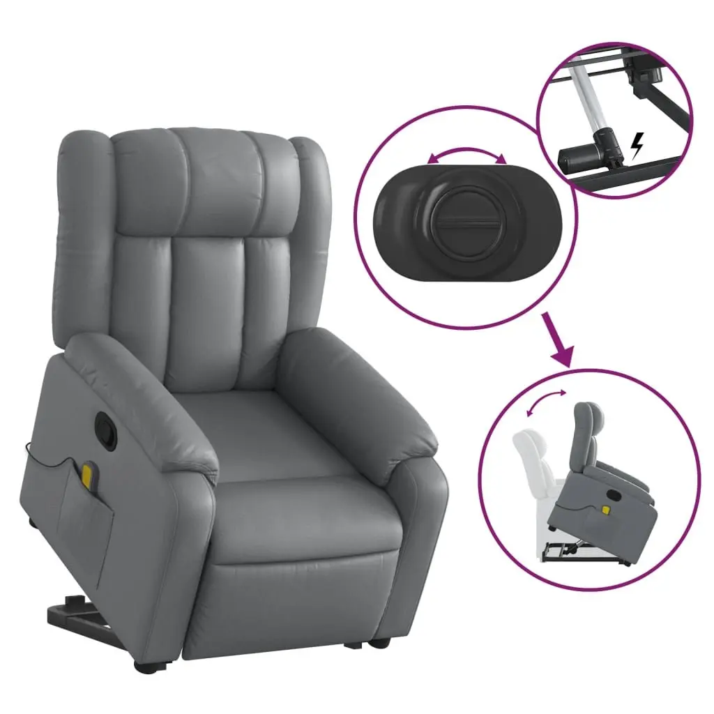 Electric Massage Recliner Chair Grey Faux Leather Adjustable Footrest