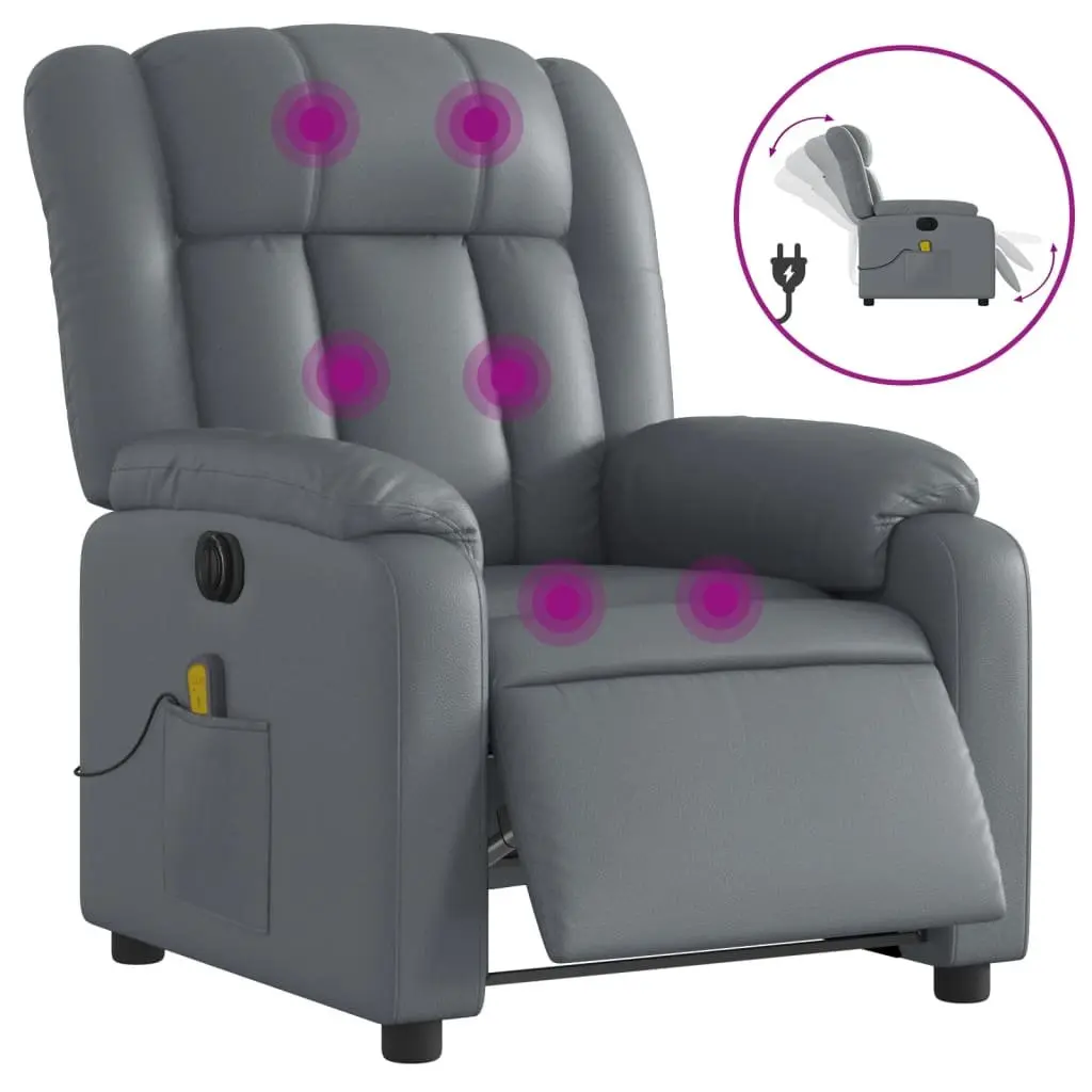 Stand Up Massage Recliner Chair Grey Faux Leather Power Lift Manual Recline