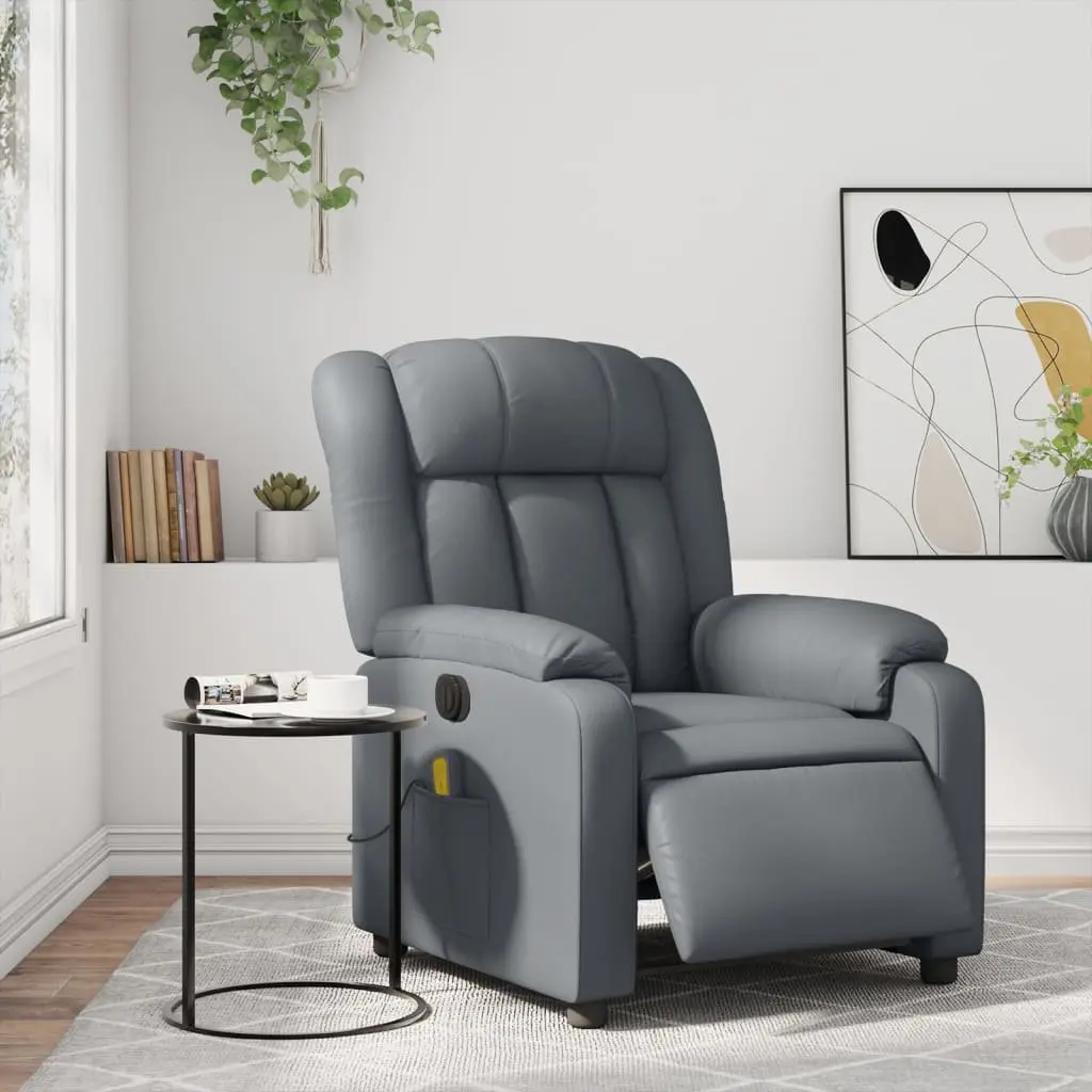 Stand Up Massage Recliner Chair Grey Faux Leather Power Lift Manual Recline