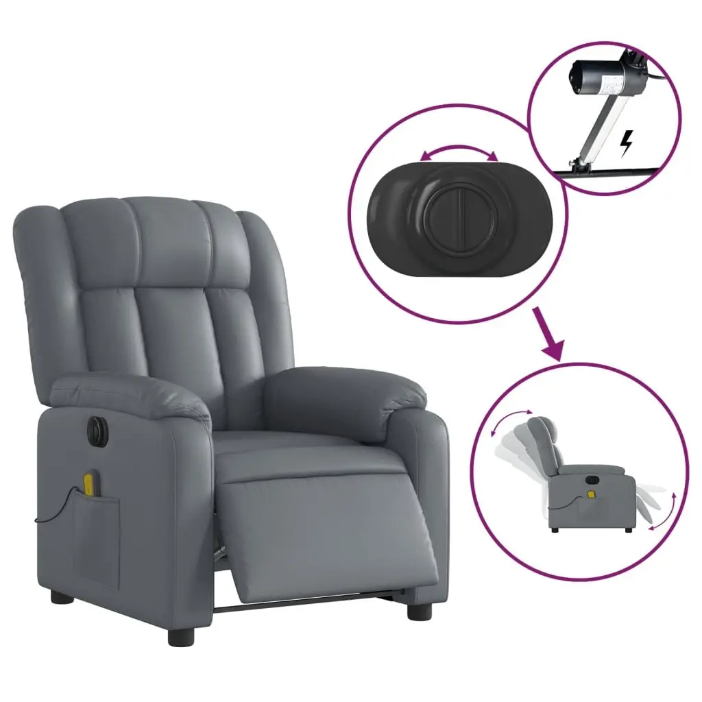 Stand Up Massage Recliner Chair Grey Faux Leather Power Lift Manual Recline