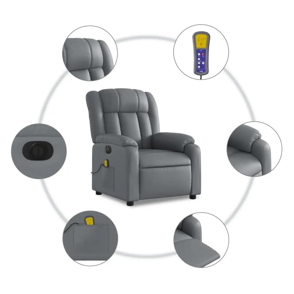 Stand Up Massage Recliner Chair Grey Faux Leather Power Lift Manual Recline