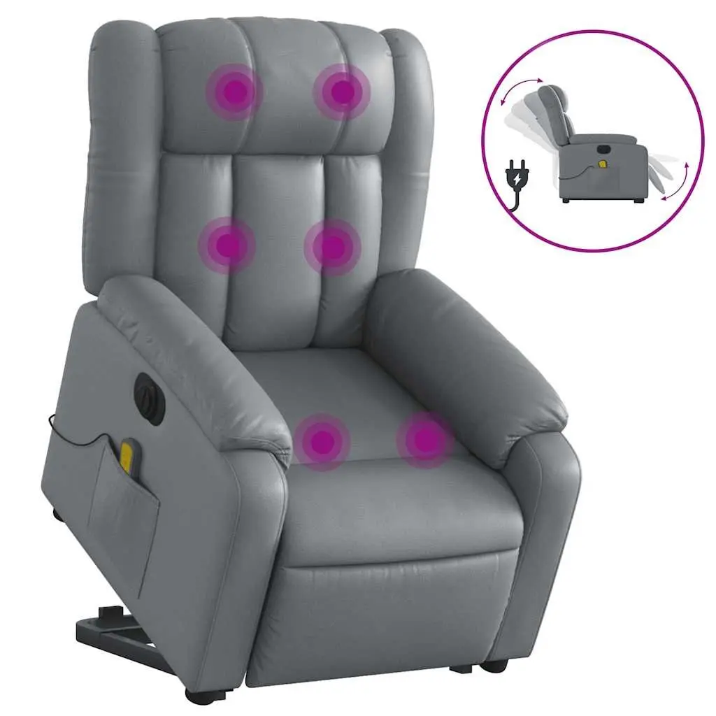 Electric Massage Recliner Chair Grey Faux Leather Power Lift Armchair