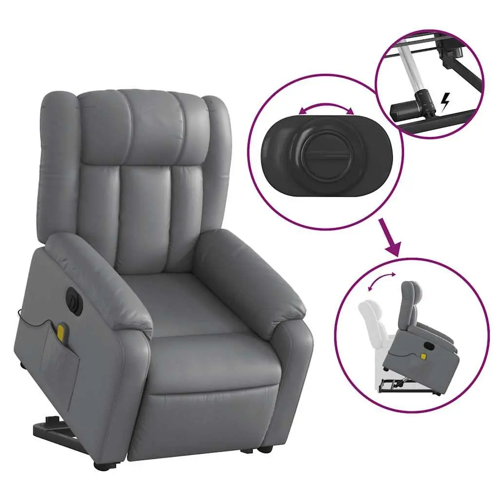 Electric Massage Recliner Chair Grey Faux Leather Power Lift Armchair