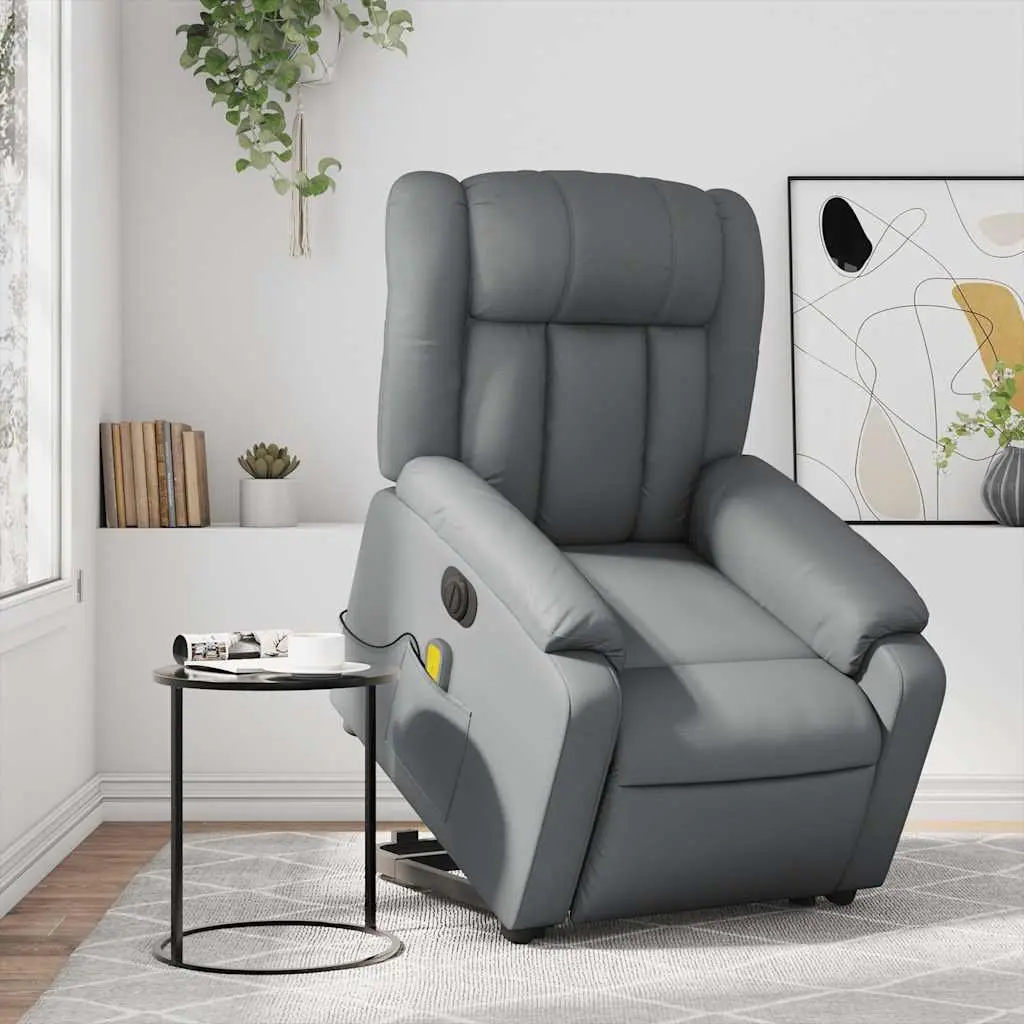 Electric Massage Recliner Chair Grey Faux Leather Power Lift Armchair