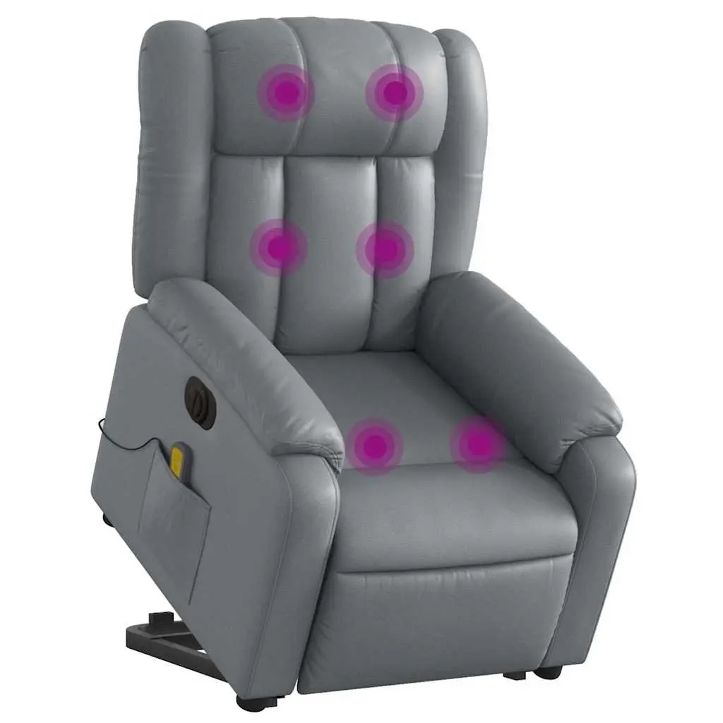 Electric Massage Recliner Chair Grey Faux Leather Power Lift Armchair