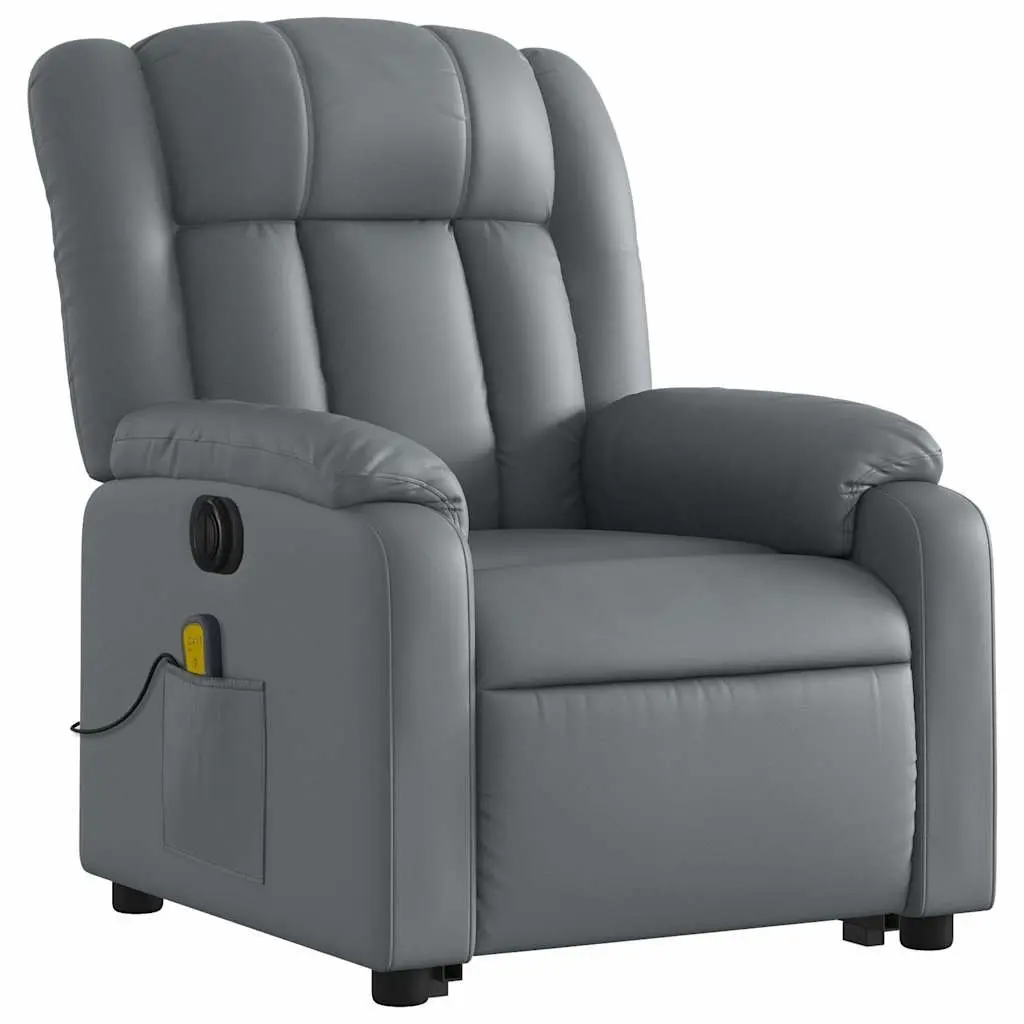 Electric Massage Recliner Chair Grey Faux Leather Power Lift Armchair