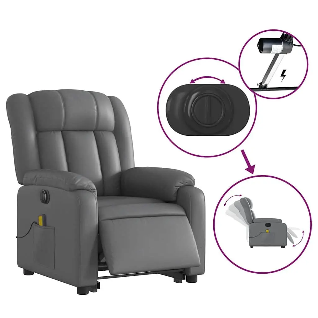 Electric Massage Recliner Chair Grey Faux Leather Power Lift Armchair
