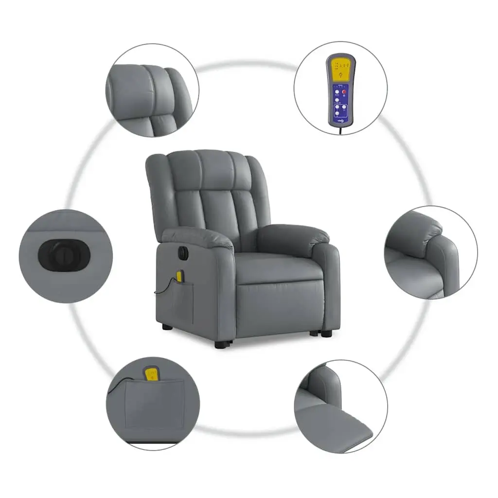 Electric Massage Recliner Chair Grey Faux Leather Power Lift Armchair