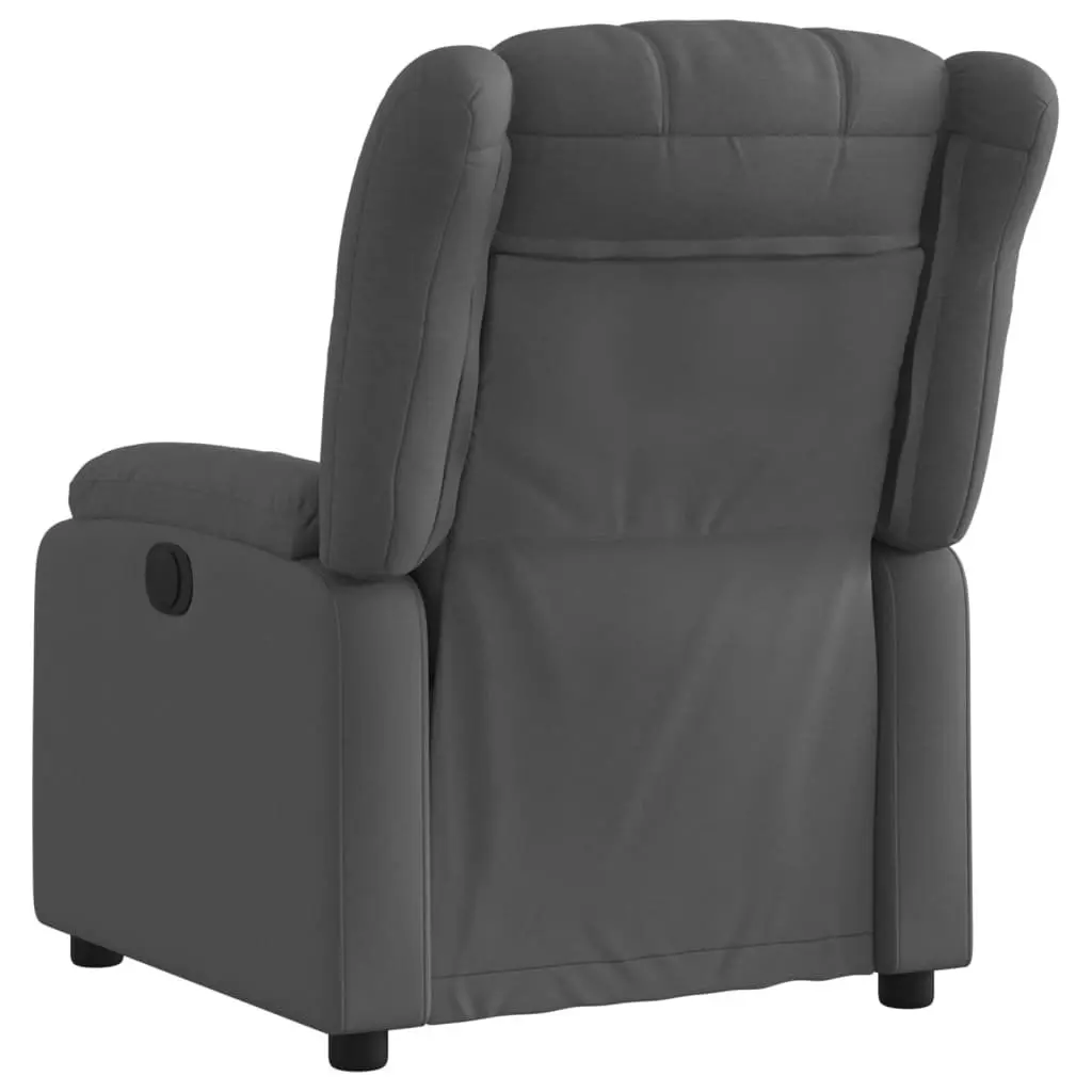 Manual Recliner Armchair Grey Fabric Padded Seat Adjustable Footrest Side Pocket Wood and Metal Frame
