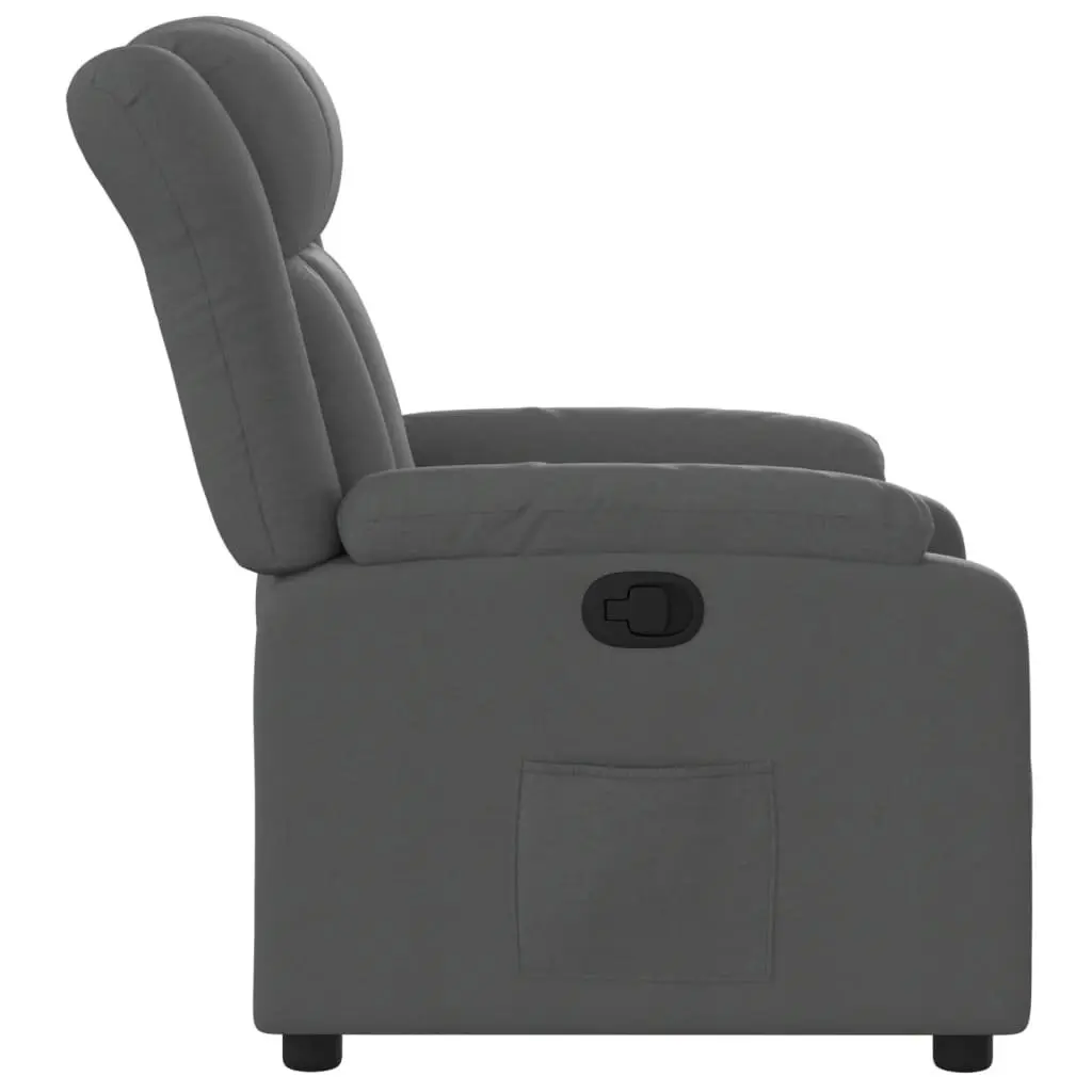 Manual Recliner Armchair Grey Fabric Padded Seat Adjustable Footrest Side Pocket Wood and Metal Frame