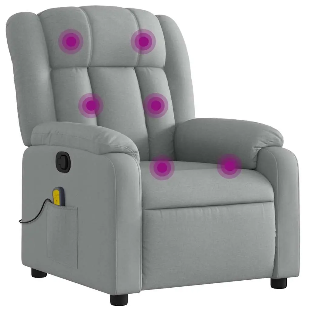 Massage Recliner Chair Light Grey Fabric Manual Recline Vibration Armchair
