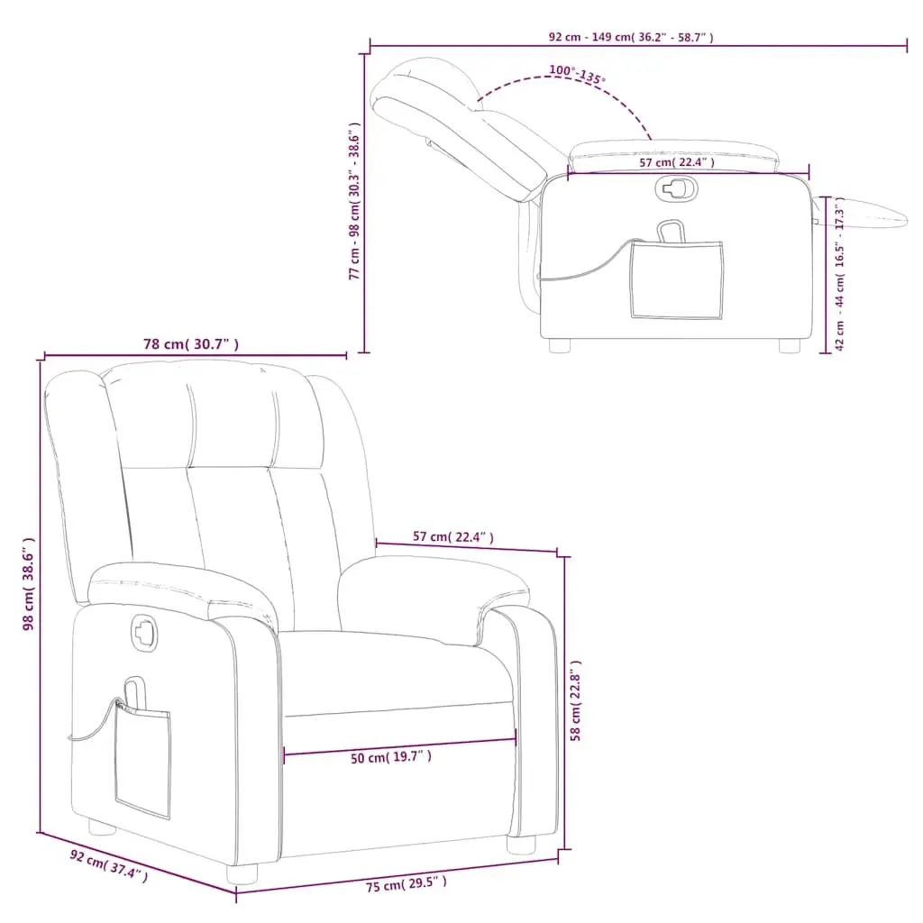 Massage Recliner Chair Light Grey Fabric Manual Recline Vibration Armchair