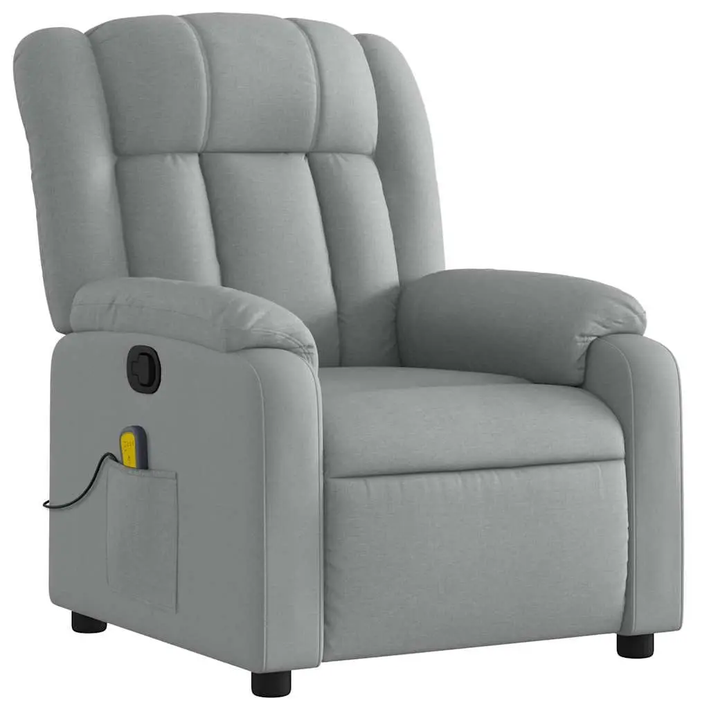 Massage Recliner Chair Light Grey Fabric Manual Recline Vibration Armchair