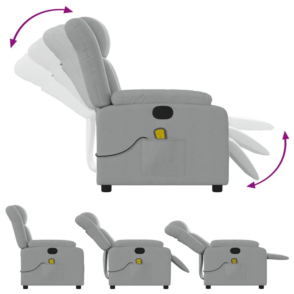 Massage Recliner Chair Light Grey Fabric Manual Recline Vibration Armchair