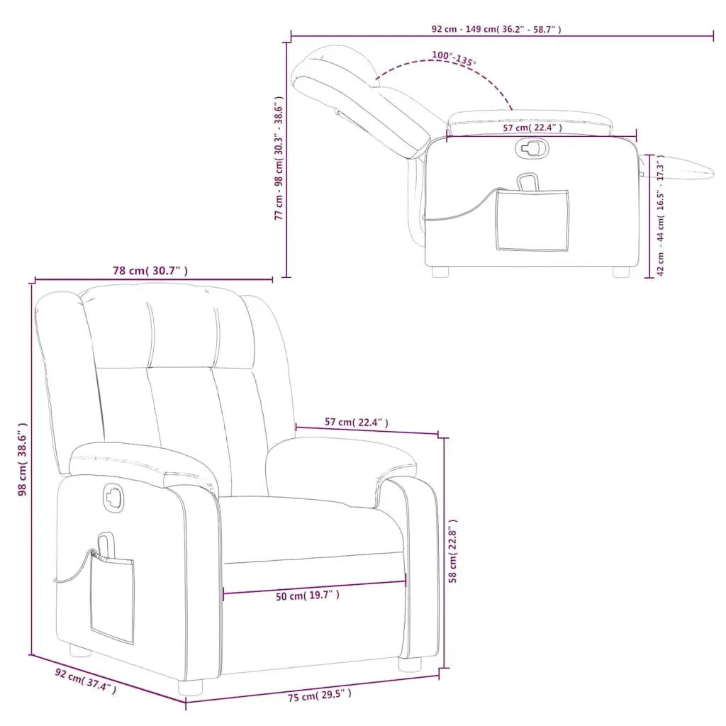 Massage Recliner Chair Grey Fabric Manual Recline 135 Degrees 6 Vibration Points