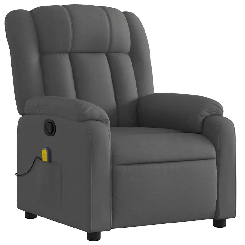 Massage Recliner Chair Grey Fabric Manual Recline 135 Degrees 6 Vibration Points