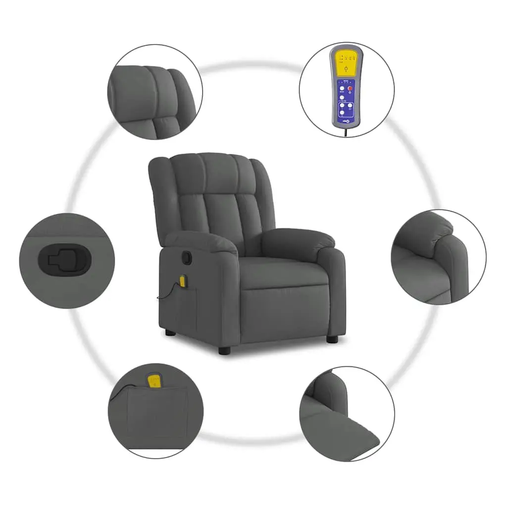 Massage Recliner Chair Grey Fabric Manual Recline 135 Degrees 6 Vibration Points