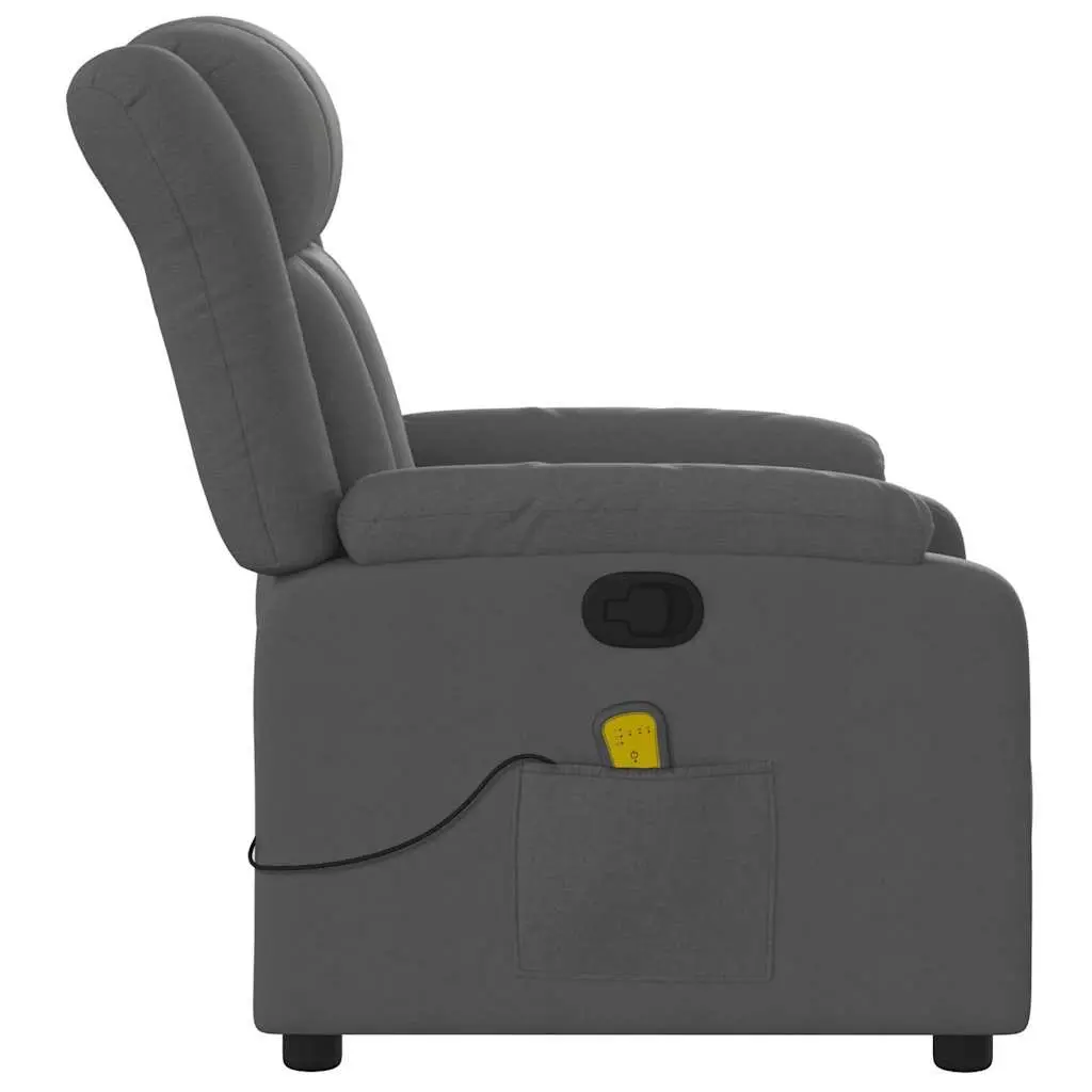 Massage Recliner Chair Grey Fabric Manual Recline 135 Degrees 6 Vibration Points