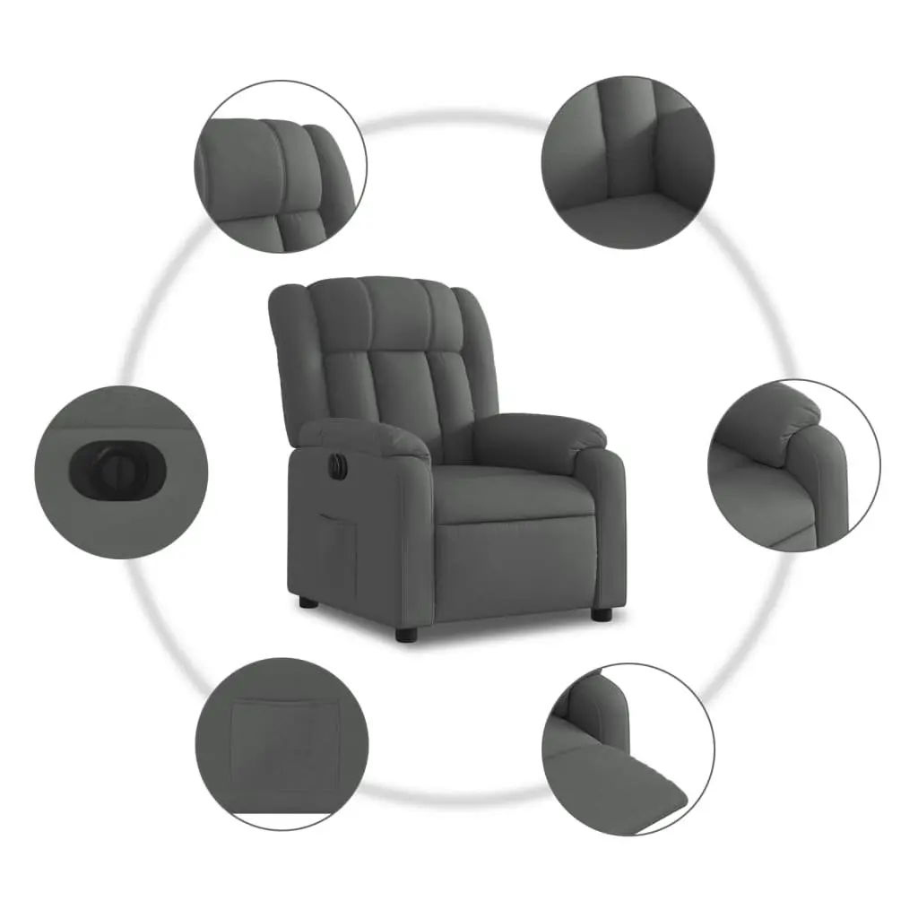 Electric Recliner Chair Dark Grey Fabric Padded Seat Armchair