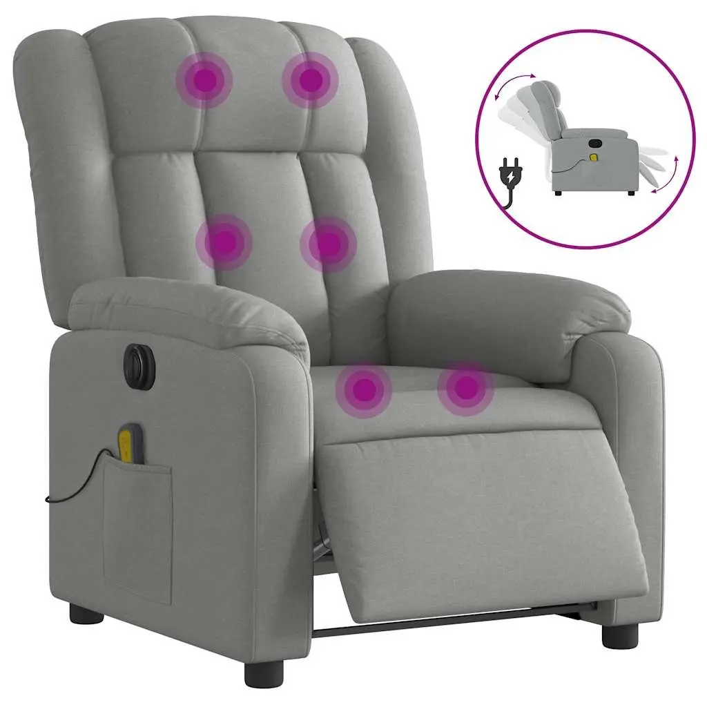 Electric Massage Recliner Chair Grey Fabric Adjustable Footrest