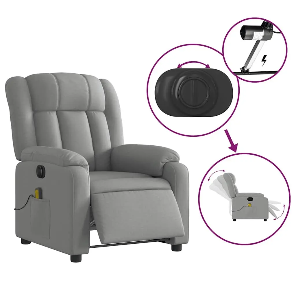 Electric Massage Recliner Chair Grey Fabric Adjustable Footrest
