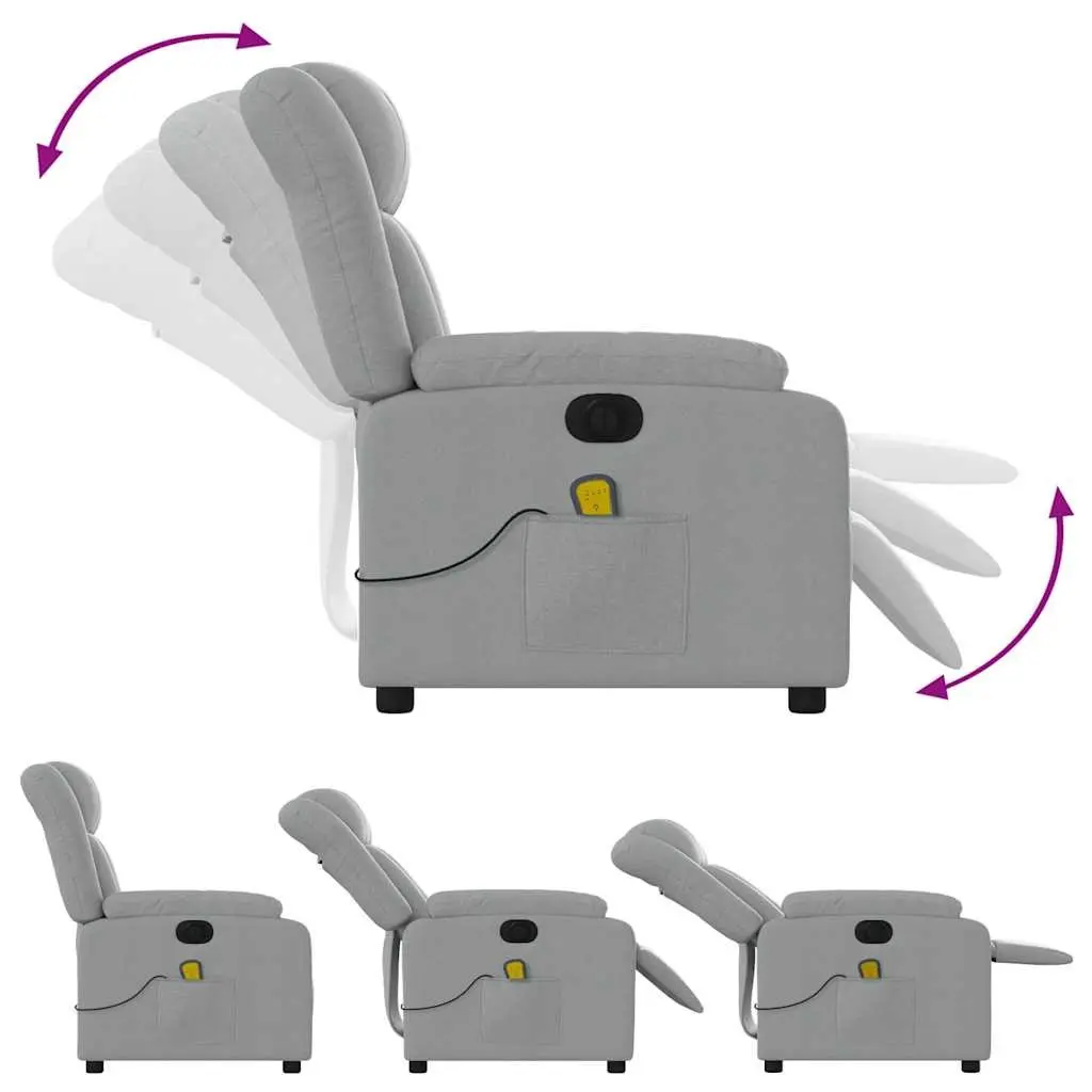 Electric Massage Recliner Chair Grey Fabric Adjustable Footrest