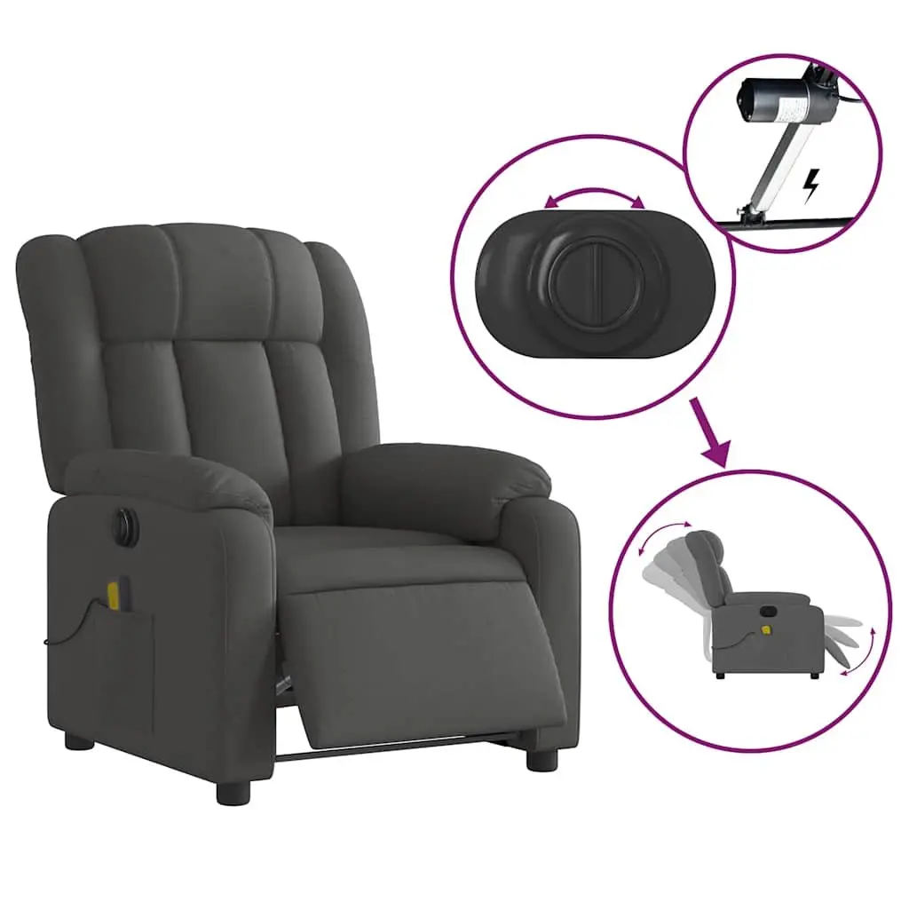 Electric Massage Recliner Chair Grey Fabric Armchair 135 Degrees Motorised Vibration Massage