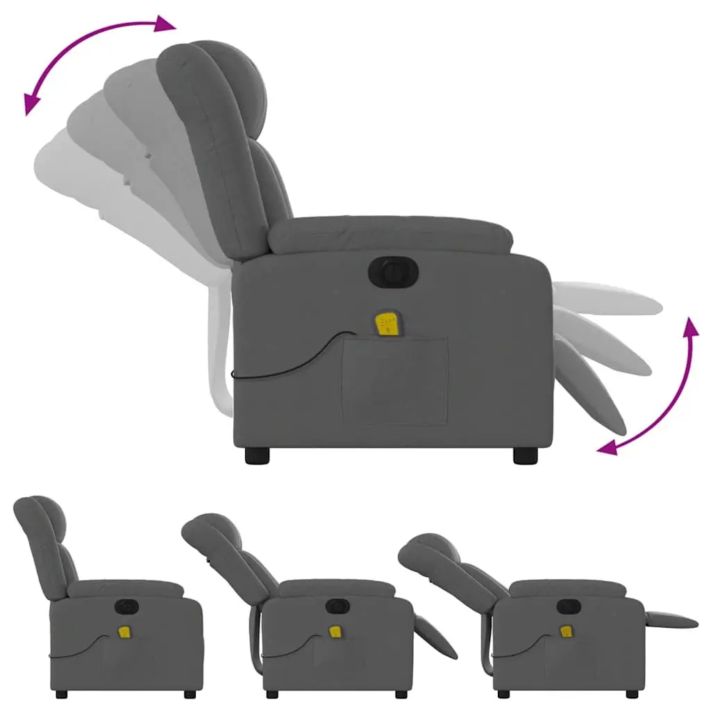 Electric Massage Recliner Chair Grey Fabric Armchair 135 Degrees Motorised Vibration Massage