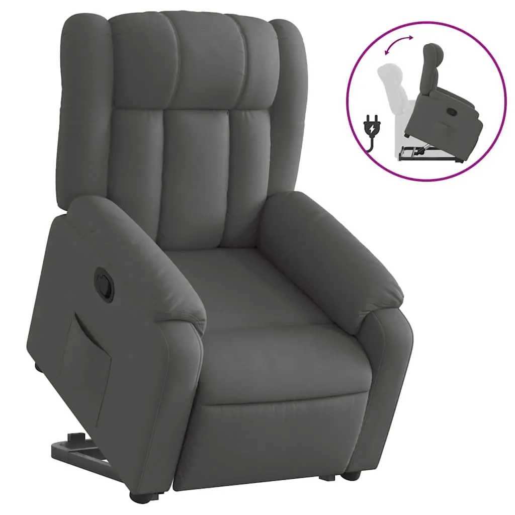 Stand Up Recliner Chair Dark Grey Fabric Electric Motor