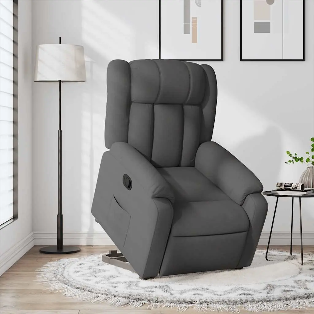 Stand Up Recliner Chair Dark Grey Fabric Electric Motor