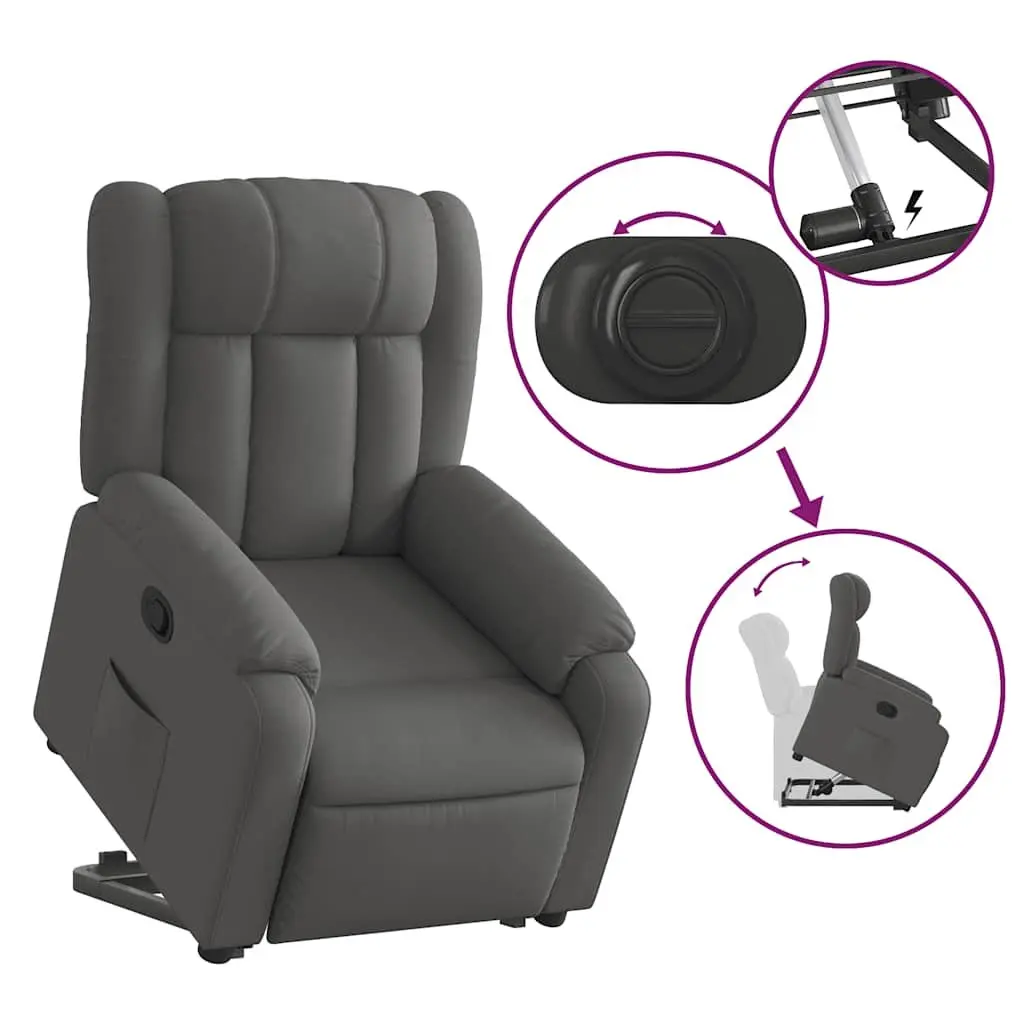 Stand Up Recliner Chair Dark Grey Fabric Electric Motor