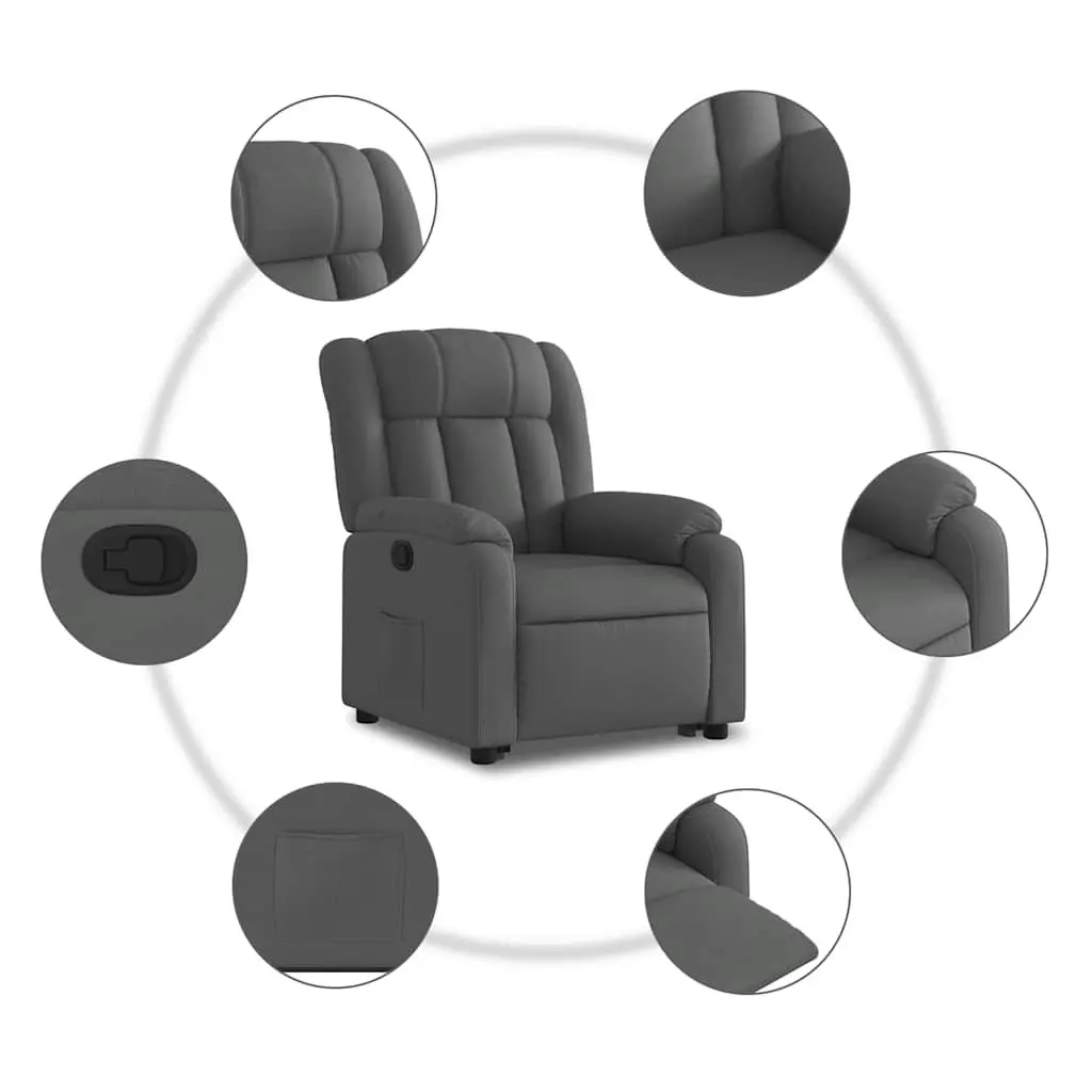 Stand Up Recliner Chair Dark Grey Fabric Electric Motor