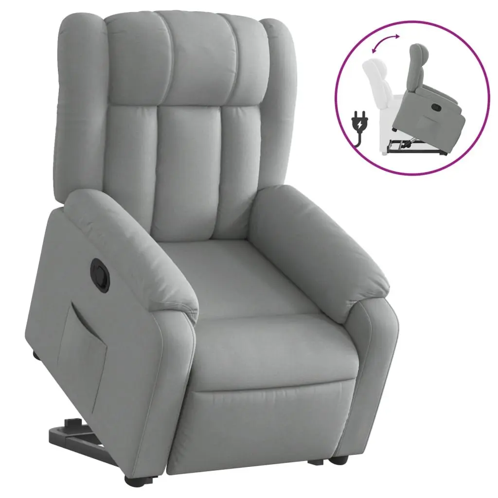 Massage Recliner Chair Light Grey Fabric Electric Power Lift Manual Standing