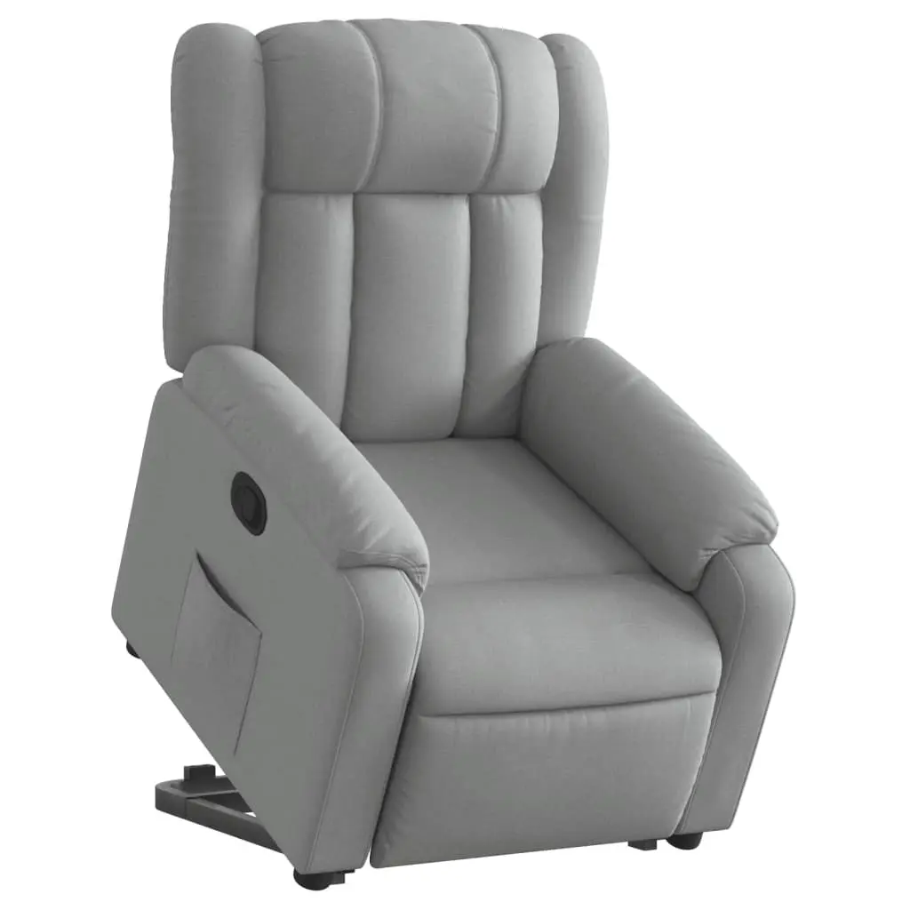 Massage Recliner Chair Light Grey Fabric Electric Power Lift Manual Standing