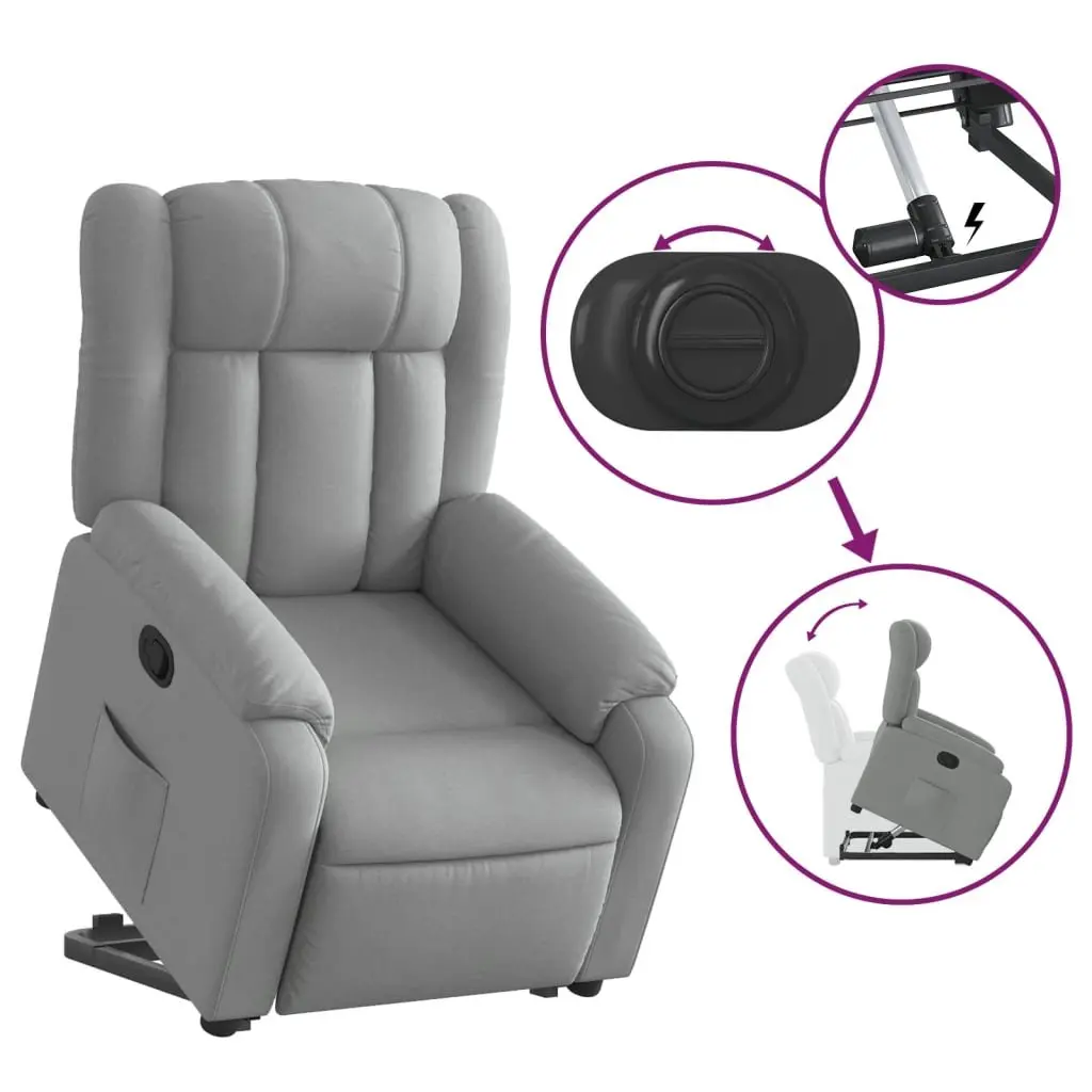 Massage Recliner Chair Light Grey Fabric Electric Power Lift Manual Standing