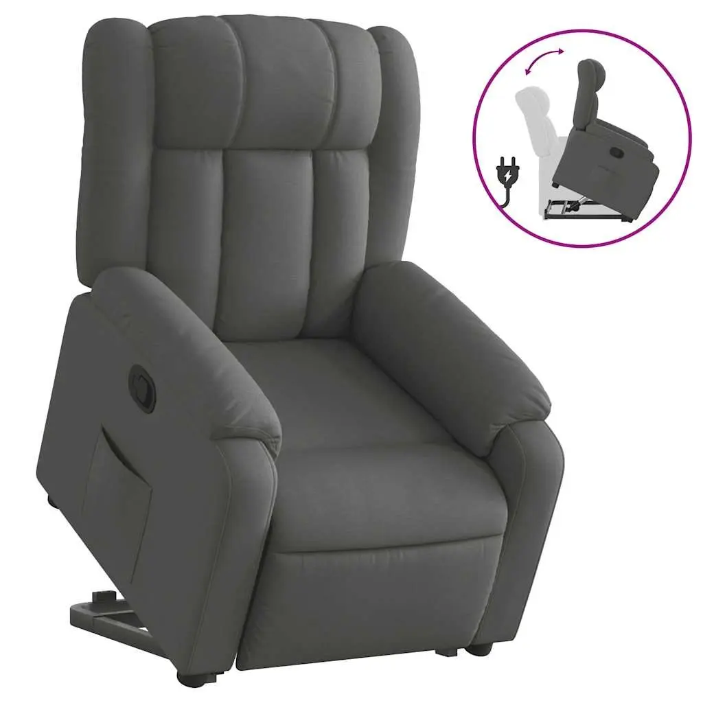 Electric Massage Recliner Chair Grey Fabric Stand Up Power Lift 135 Degrees