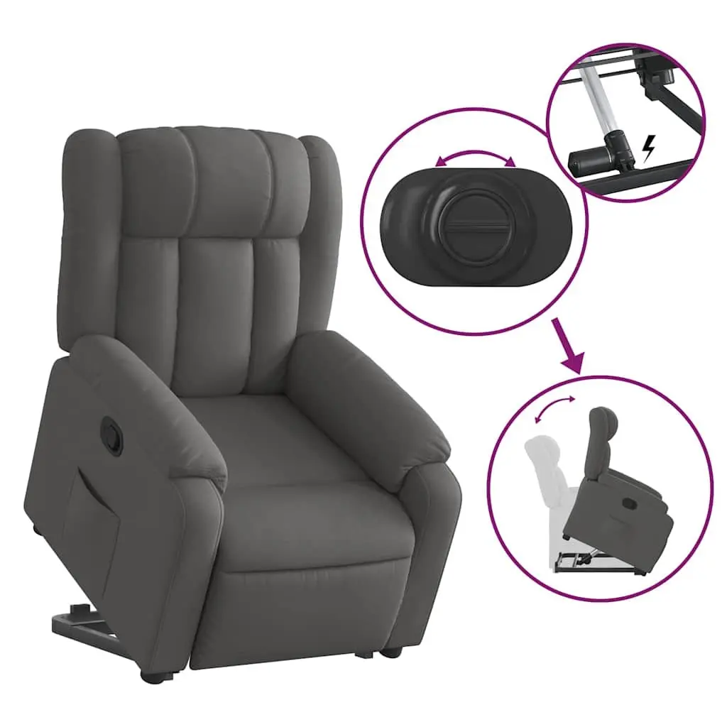 Electric Massage Recliner Chair Grey Fabric Stand Up Power Lift 135 Degrees