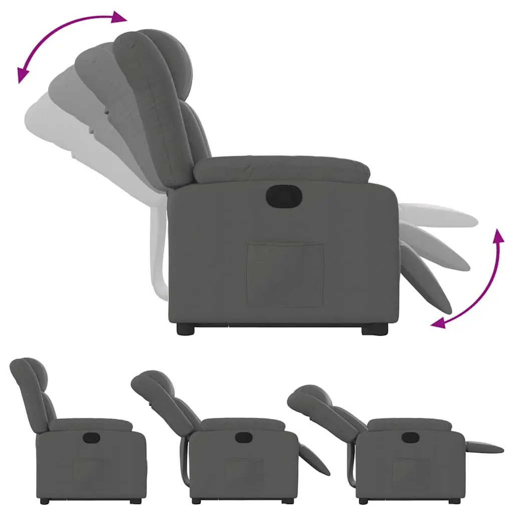 Electric Massage Recliner Chair Grey Fabric Stand Up Power Lift 135 Degrees