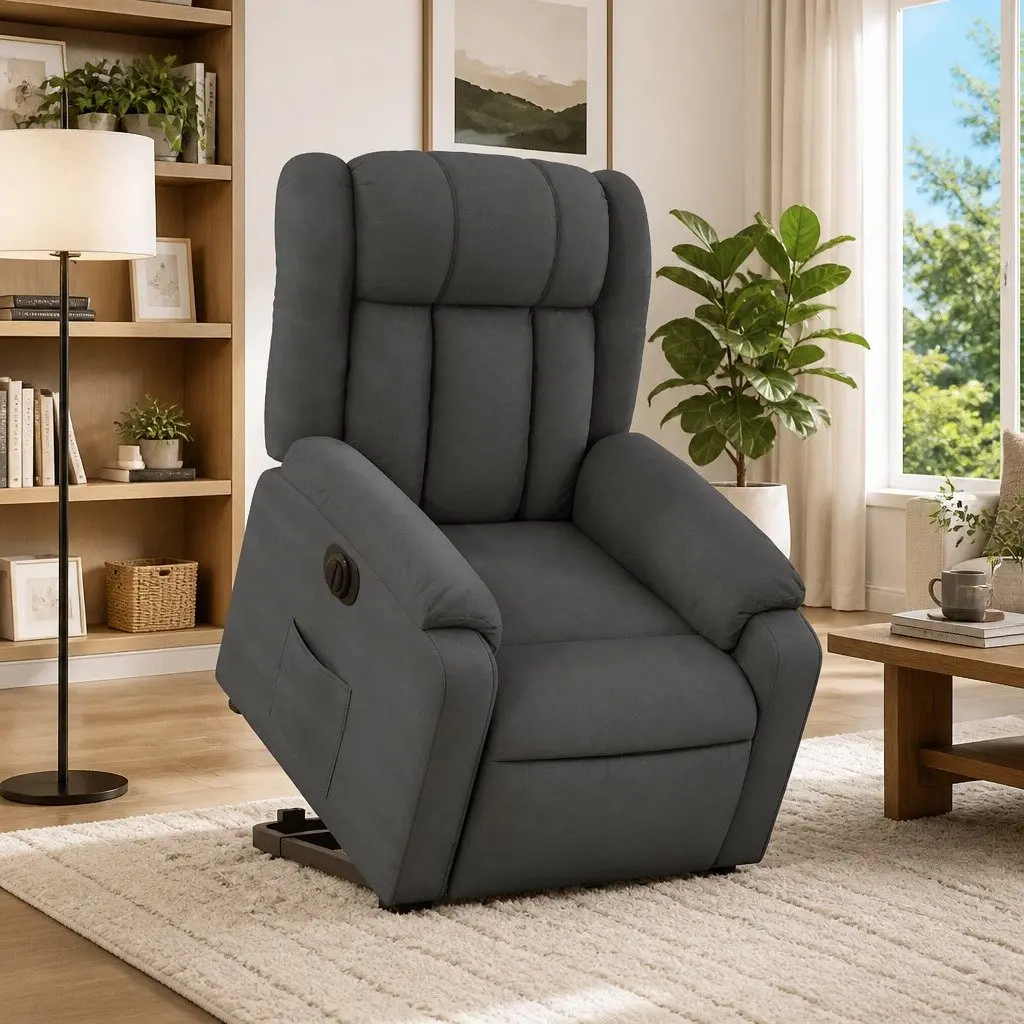 Electric Stand Up Recliner Chair Grey Fabric Power Lift Recline Armchair