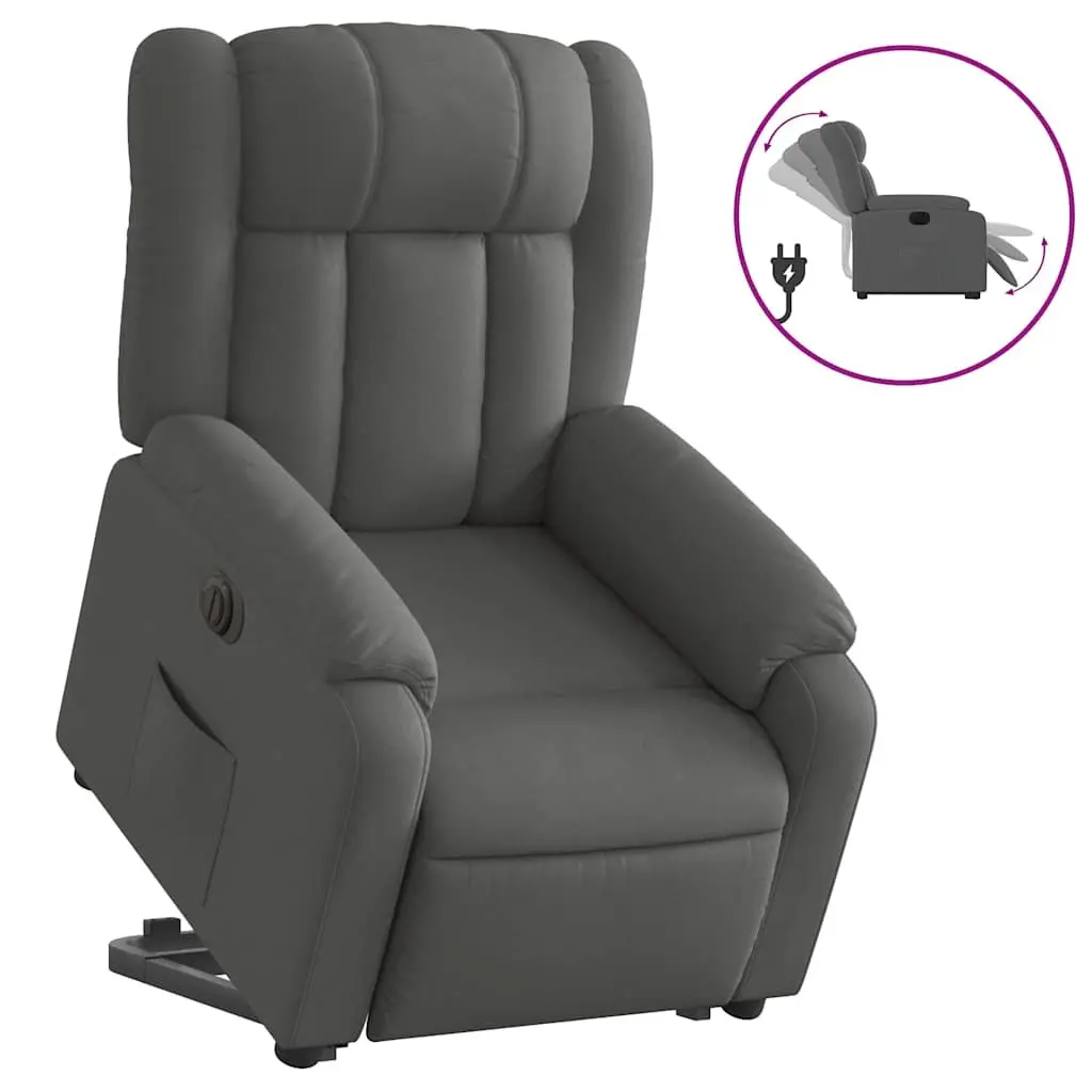 Electric Stand Up Recliner Chair Grey Fabric Power Lift Recline Armchair