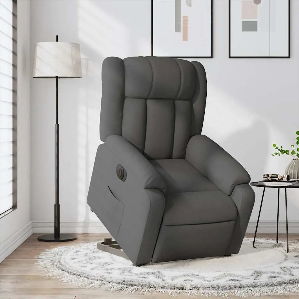 Electric Stand Up Recliner Chair Grey Fabric Power Lift Recline Armchair