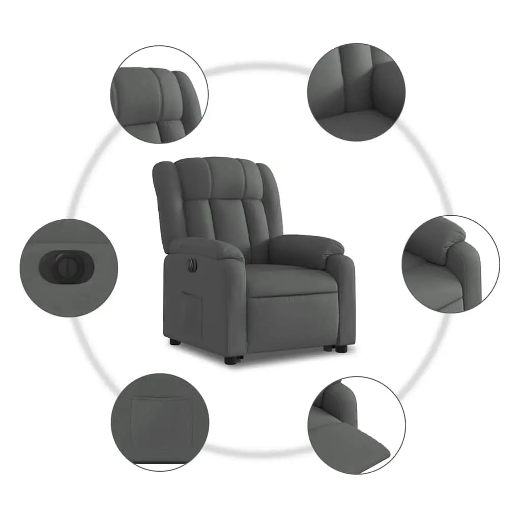 Electric Stand Up Recliner Chair Grey Fabric Power Lift Recline Armchair