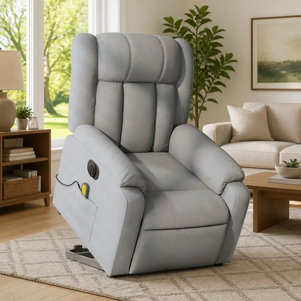 Electric Massage Recliner Chair Grey Fabric Lift Armchair