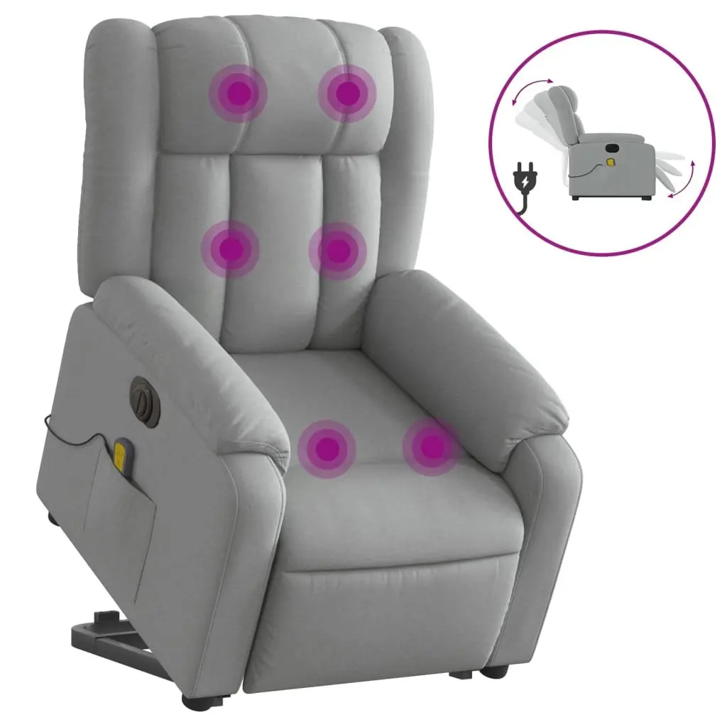 Electric Massage Recliner Chair Grey Fabric Lift Armchair