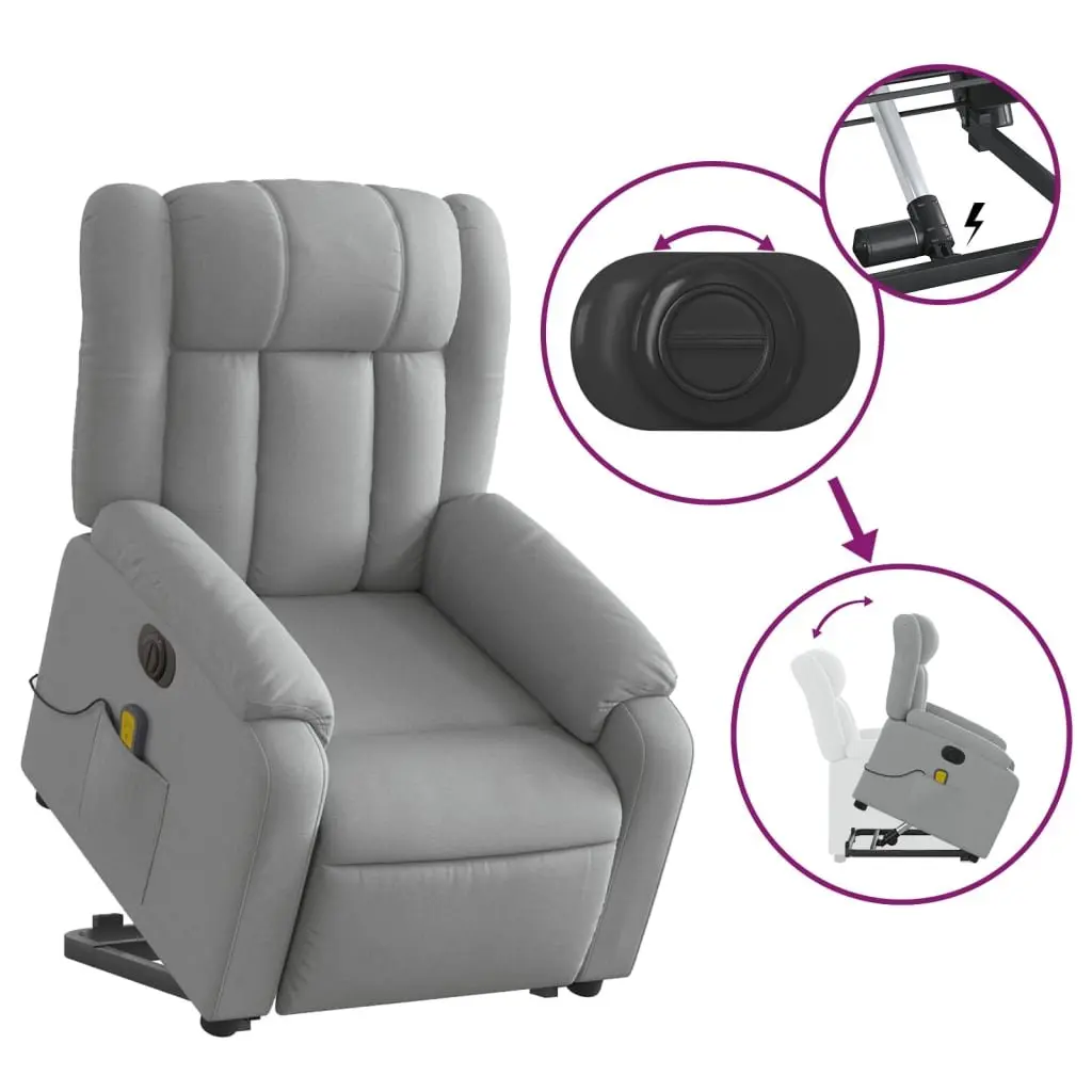 Electric Massage Recliner Chair Grey Fabric Lift Armchair