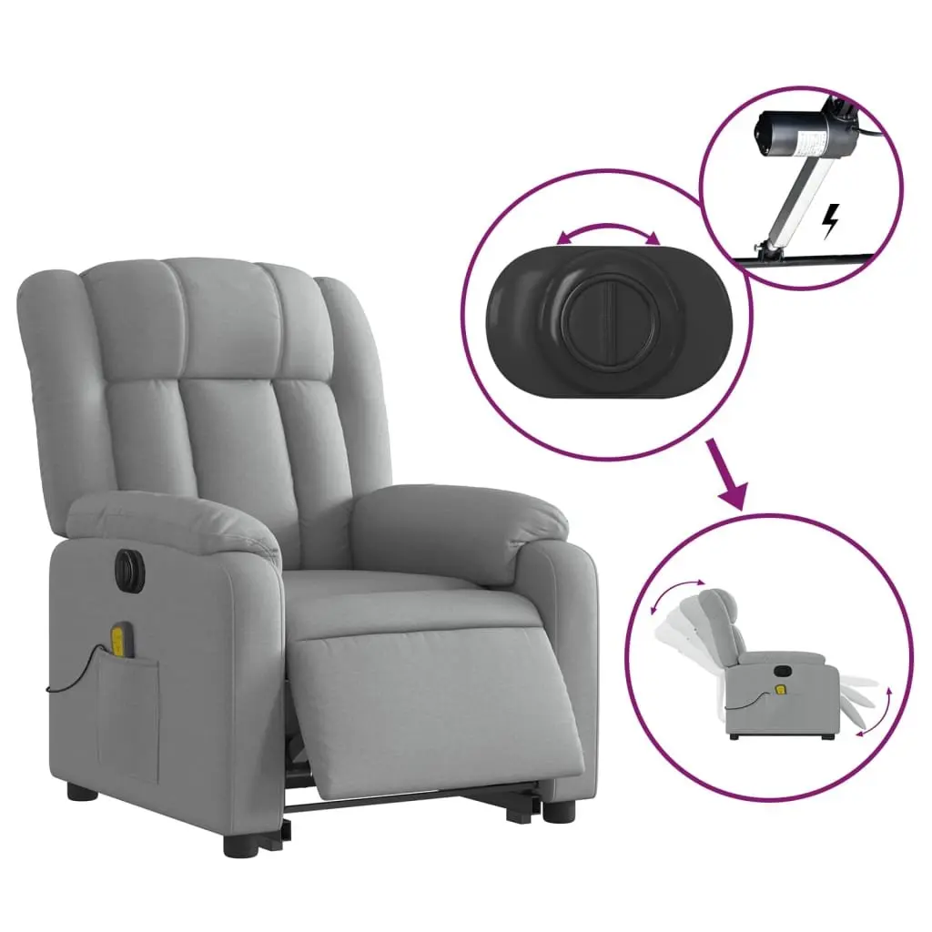 Electric Massage Recliner Chair Grey Fabric Lift Armchair