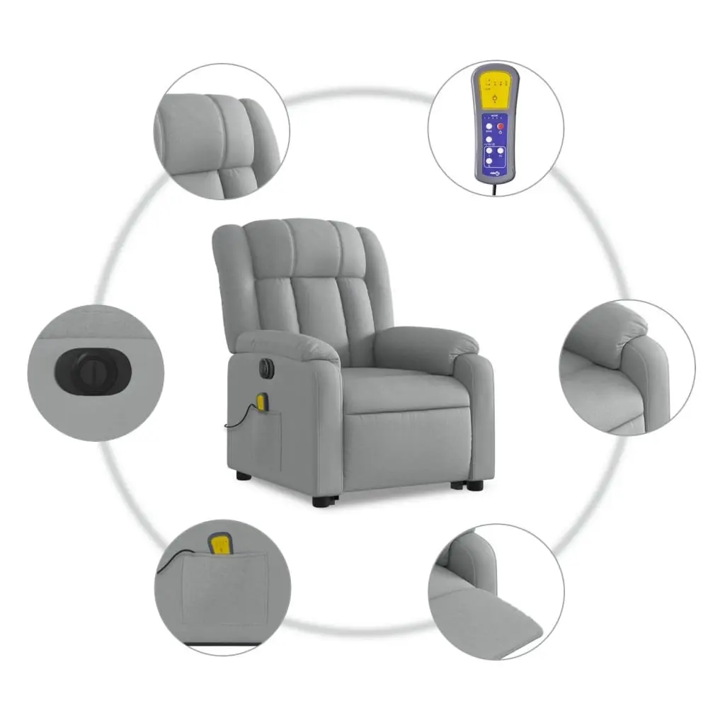 Electric Massage Recliner Chair Grey Fabric Lift Armchair