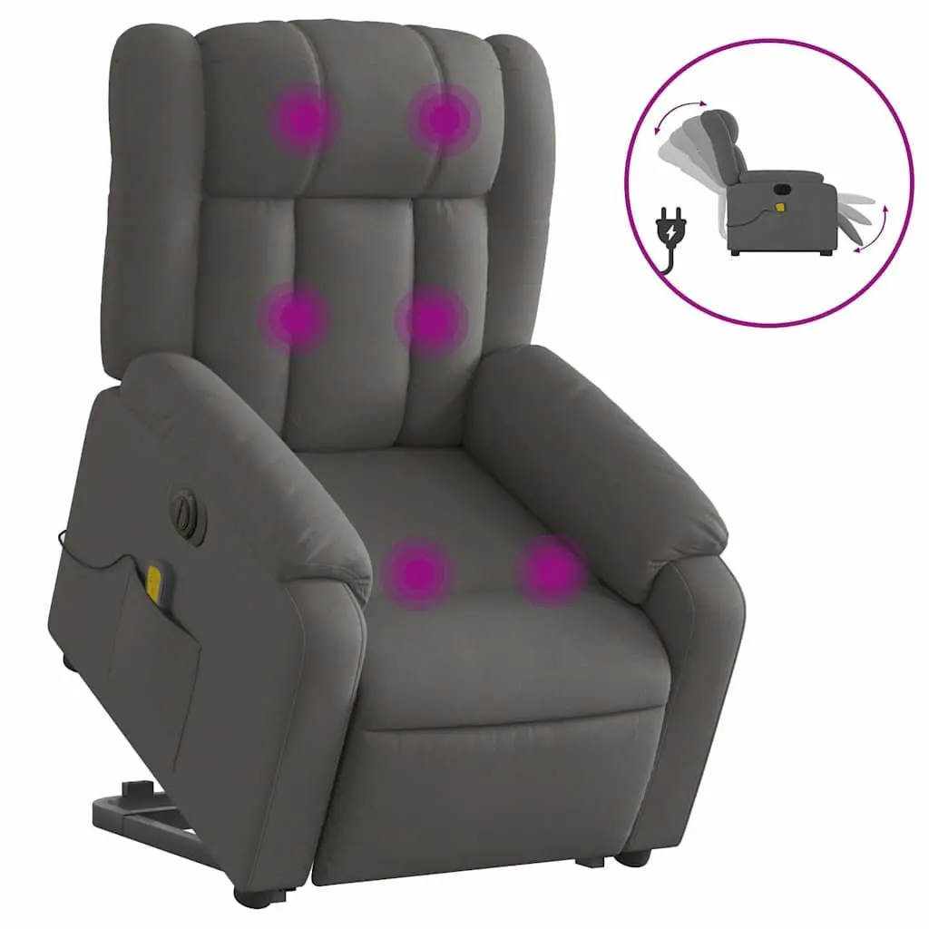 Electric Massage Recliner Chair Grey Fabric Power Lift and Recline